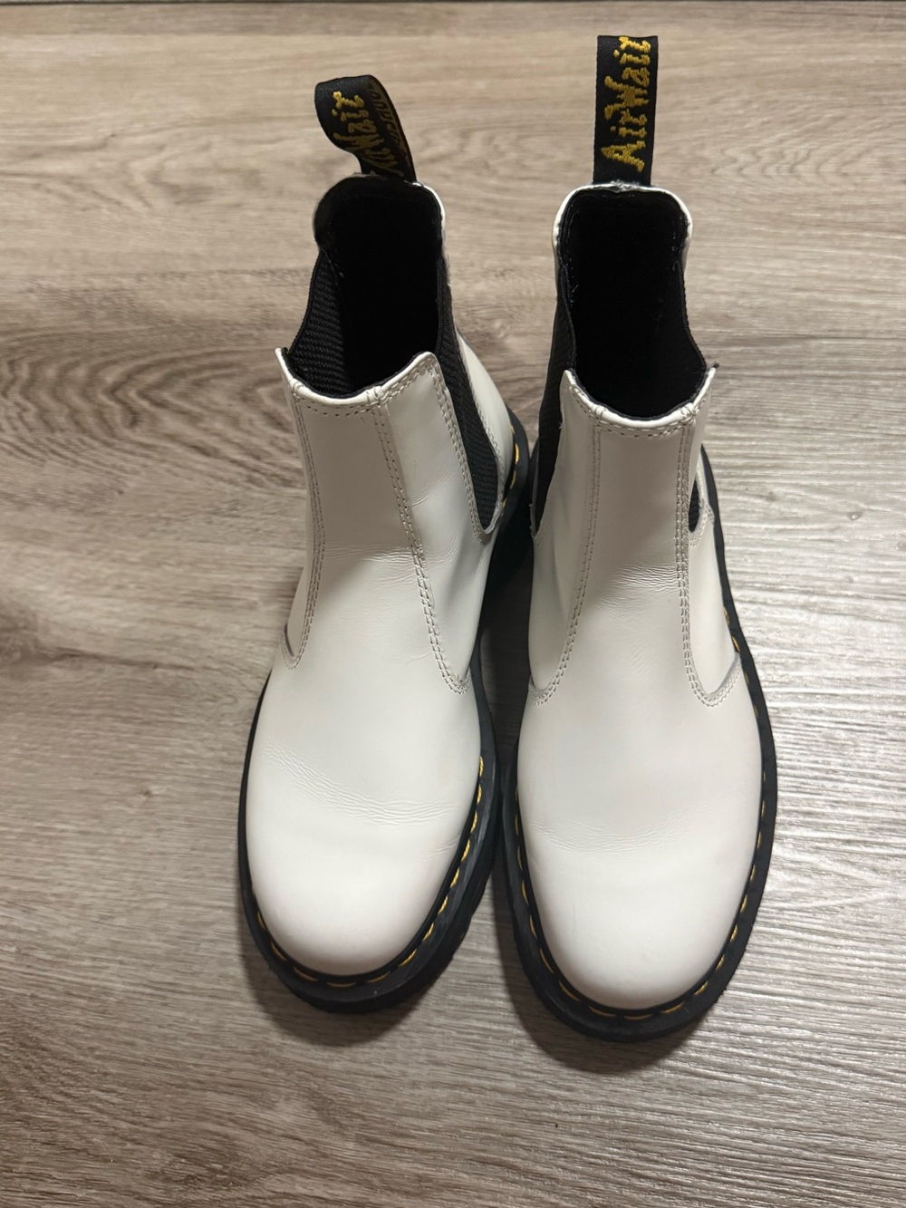 Doc Marten Platform White Chelsea Boots with Black Trim